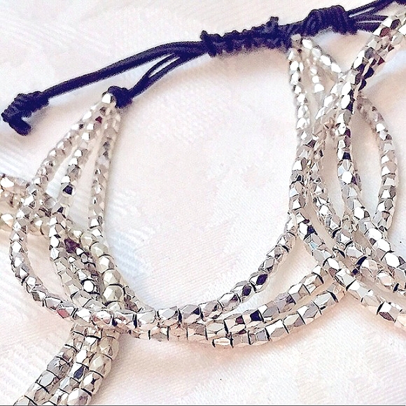 NWOT 3 Express Silver Bead Bracelets Hammered Hoop - Picture 5 of 8